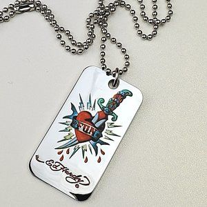 ED HARDY VINTAGE Style Necklace /Fun Knife Color Dog Tag With 24" Ball